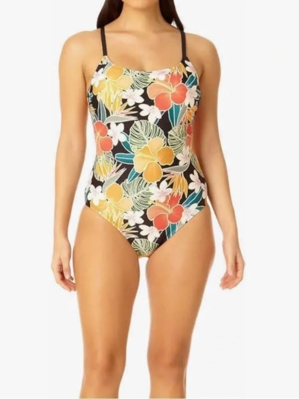 Hurley Floral One Piece Swimsuit Open Strappy Back Size Medium